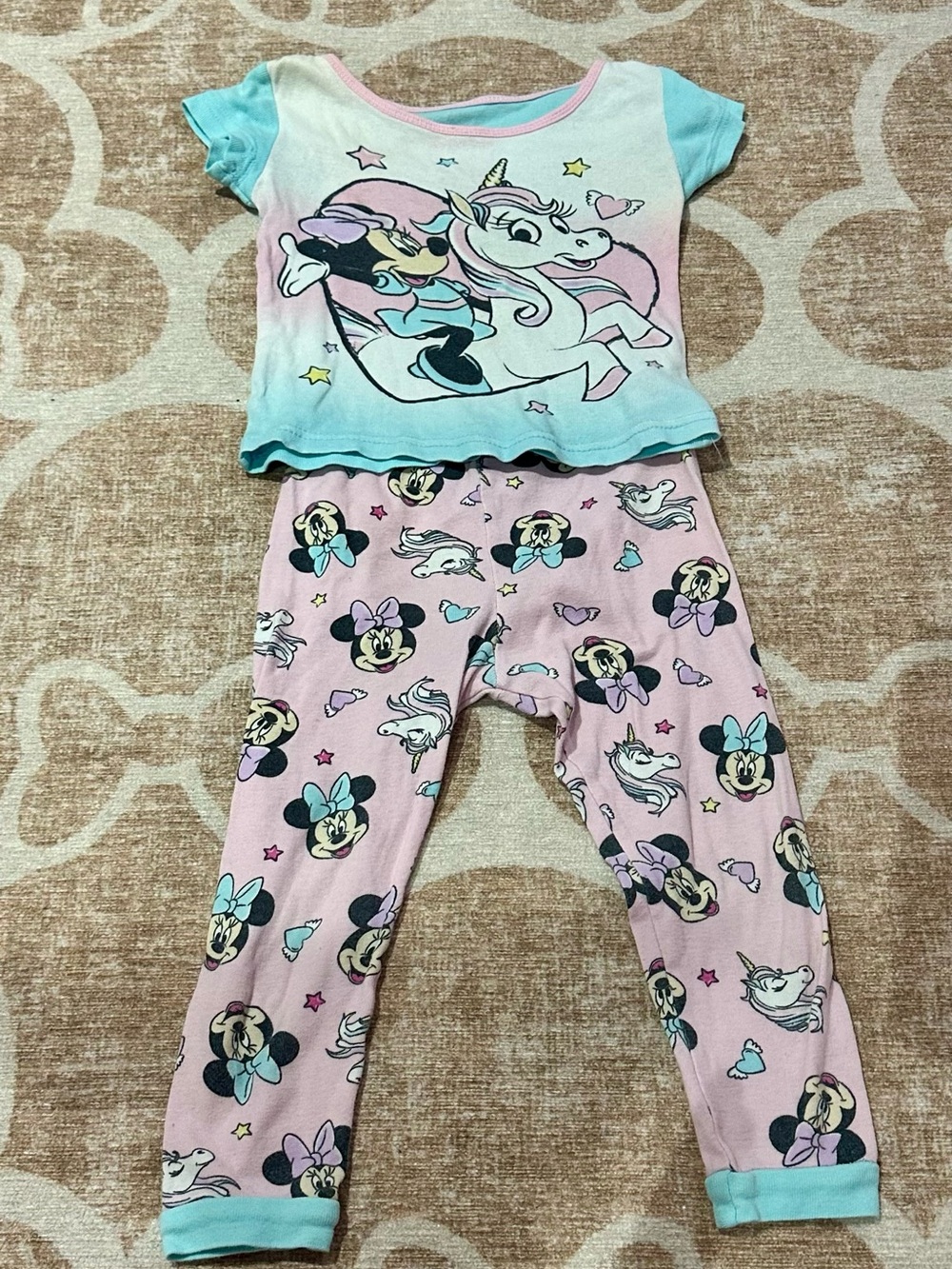 Kids Pink & Aqua Minnie Mouse Unicorn Pajama Set